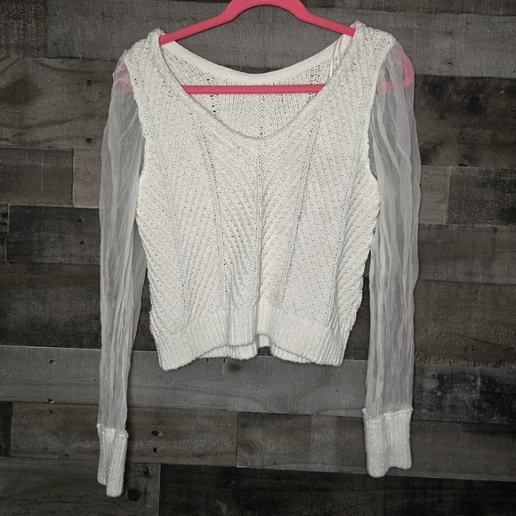 maeve white knit sweater with sheer sleeves - Picture 2 of 6
